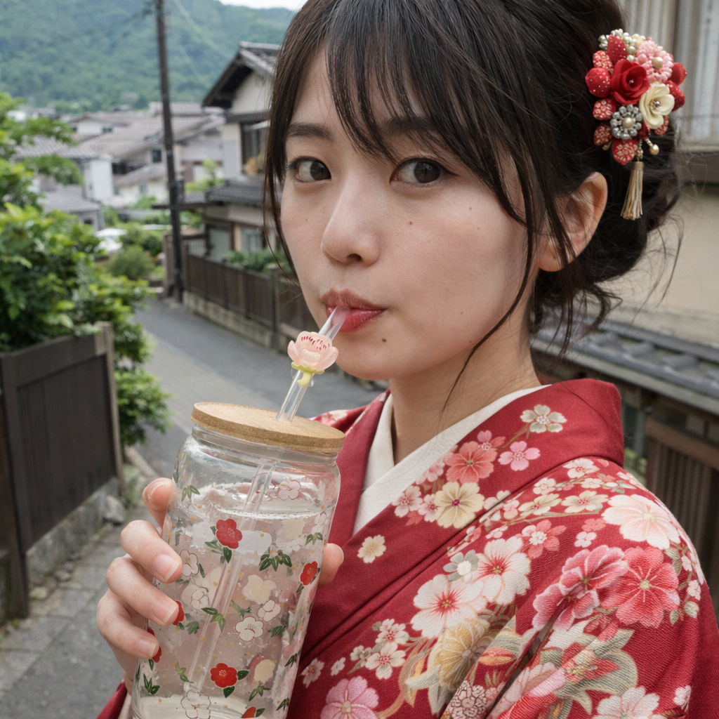 Bicchiere Vetro “Camelia giapponese” – 450 ml