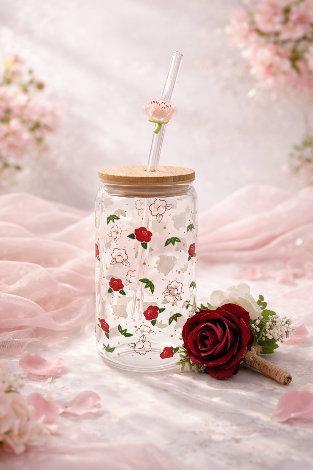 Bicchiere Vetro “Camelia giapponese” – 450 ml