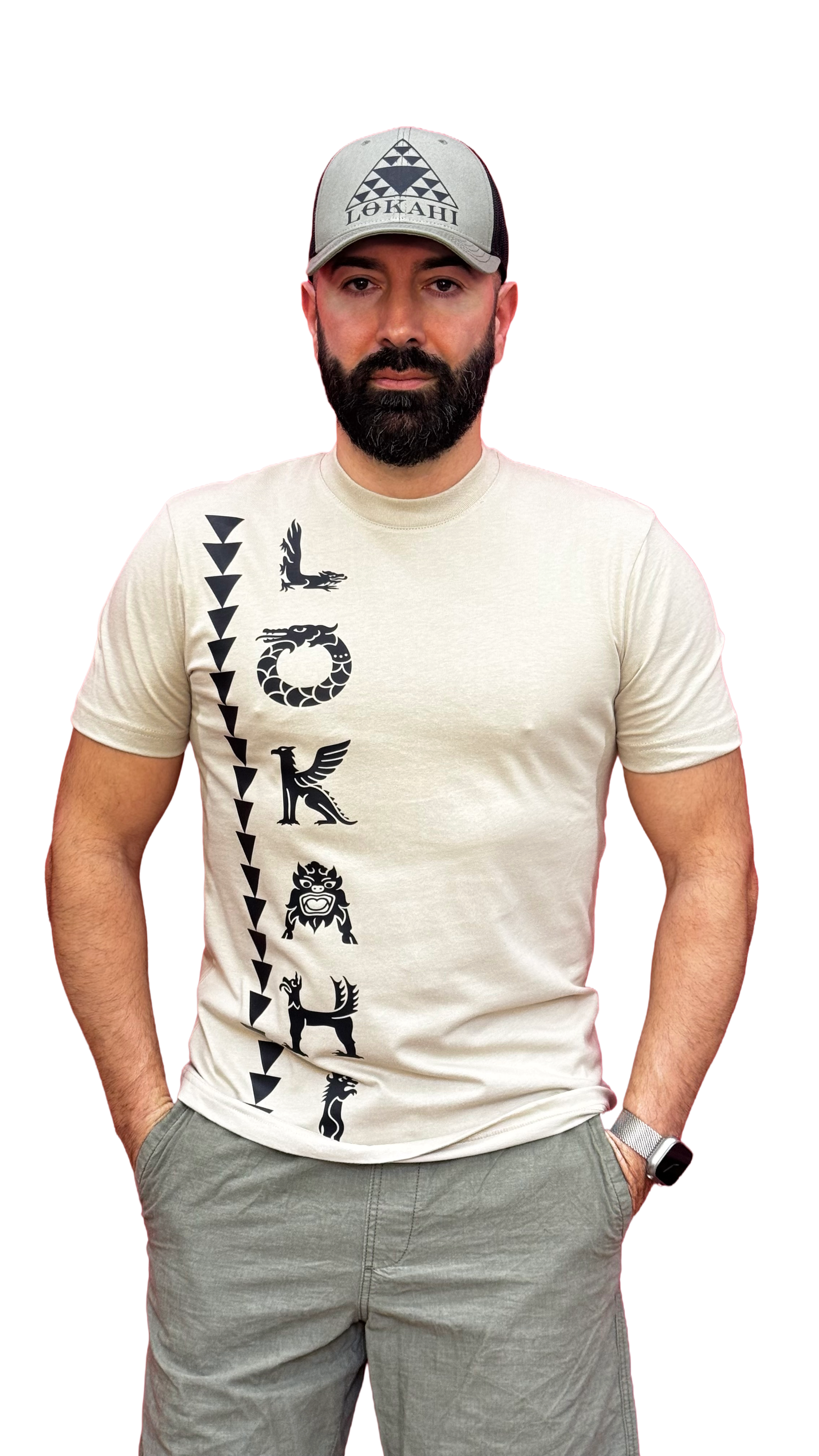 T-shirt Lokahi, vestibiltà normale, scritta verticale.