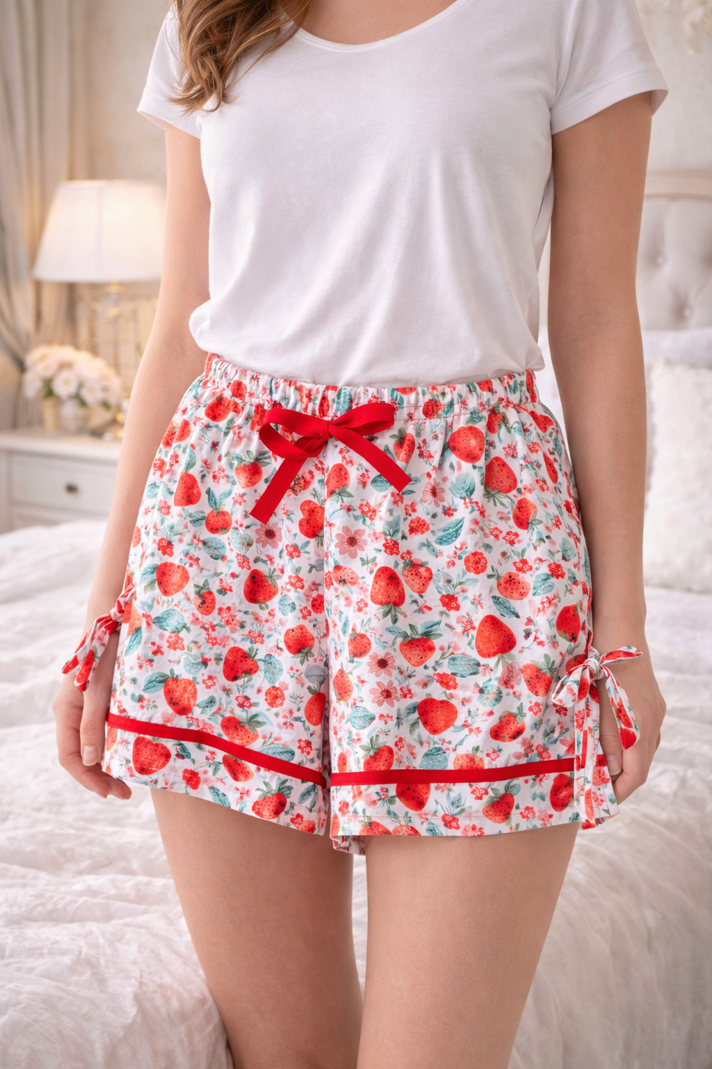 Pigiama pantalone corto Mora, fragola romantica